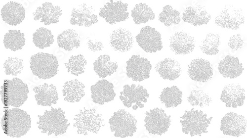 Abstract organic shapes composed of small dots and irregular lines in a scattered pattern