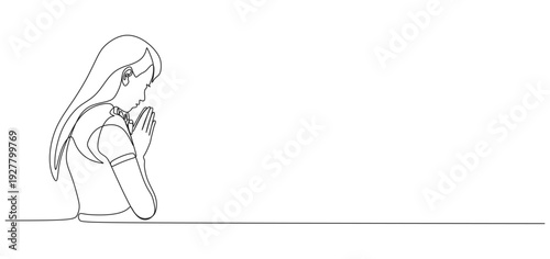 Continuous line vector design of a woman praying on Vesak Day