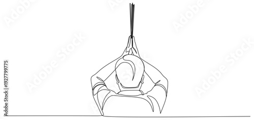 Continuous line vector design of a man praying on Vesak Day
