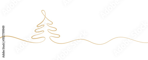 A minimalist christmas tree illustration on a white background with a simple gold line design.