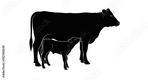 Cow and Calf Silhouette Profile.