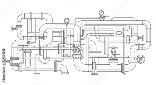 Complex Technical Blueprint Diagram Illustration.