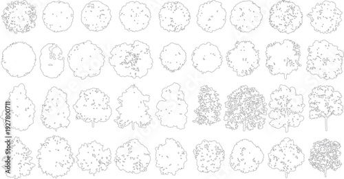 Collection of outline of various trees in different shapes and sizes nature plant foliage