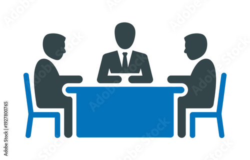Vector of three business professionals sitting around a conference table for a meeting