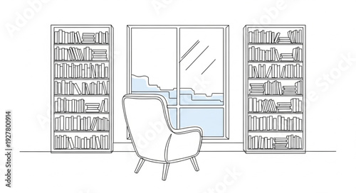Bookshelves with Books and Chair.
