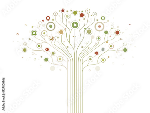 Abstract tree illustration featuring colorful circles and branching lines