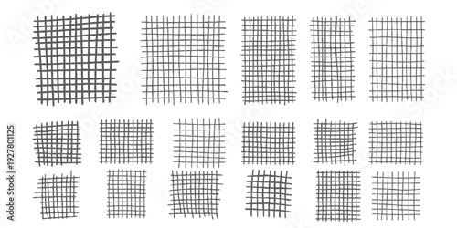 Set of hand drawn crosshatch grid textures with grunge artistic style for creative background and pattern design vector illustration