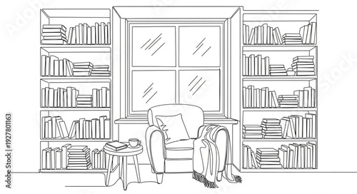 Children Reading in Library Surrounded Books.