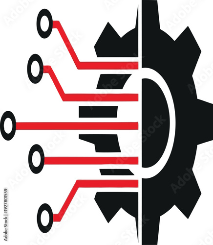 A gear with red wires and circles Vector