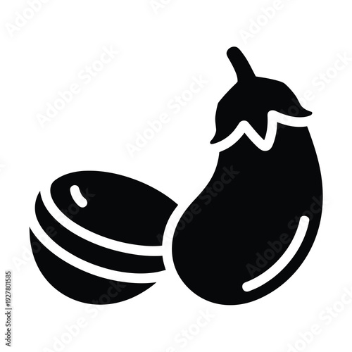 Vector of whole eggplant alongside sliced pieces of the same vegetable