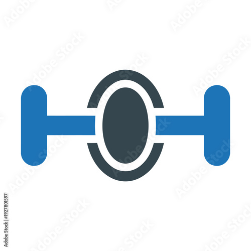 Vector of a stylized barbell with a central weight and two parallel grips in blue and gray colors