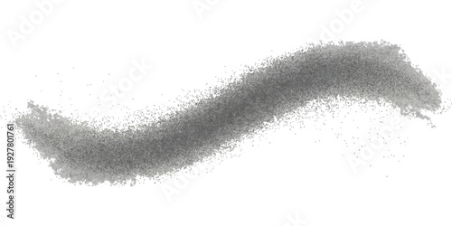 Abstract wavy black spray paint stroke with grainy stipple texture on white background isolated vector illustration for design