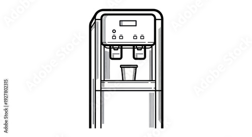 Black and white line drawing of a freestanding water dispenser machine icon.