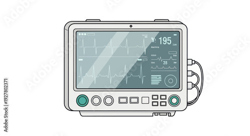Medical monitor displaying heart rhythm and vital signs