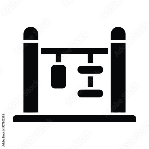 Vector icon depicting a punching bag suspended from a horizontal bar between two vertical posts