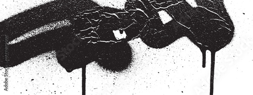 Artistic grunge ink illustration of a black and white background with a white bow featuring a silhouette sketch and a dirty paint splatter pattern texture element