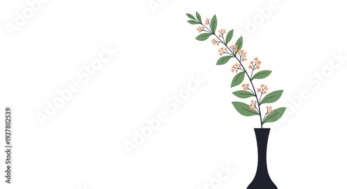 Elegant branch with small pink flowers placed in a tall dark vase creates a serene and minimalist floral decoration for any space.