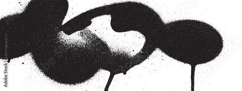 Abstract Black Spray Paint Splatter and Drips on White Background.
