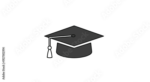 Academic graduation cap icon with a tassel represents educational achievement, university degrees, and successful student life.