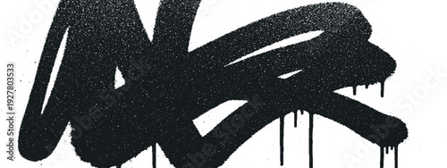 Bold black graffiti tag with dripping paint on a white background urban street art style.
