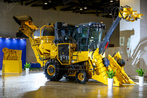 Partial close-up of brand new agricultural machinery