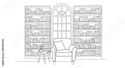 Cozy Library with Bookshelves and Armchair.