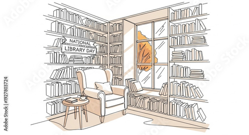 Cozy Library with Bookshelves and Reading Area.