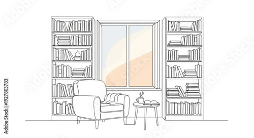 Cozy Library with Bookshelves and Window.