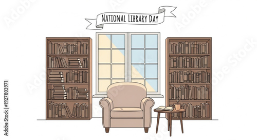 Cozy Reading Nook with Bookshelves.