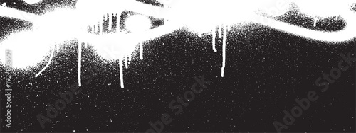 White spray paint drips and splatters on a black background creating a grunge texture.