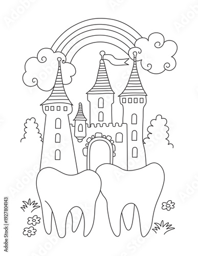 Magical Tooth Fairy Castle Under A Rainbow Coloring Page