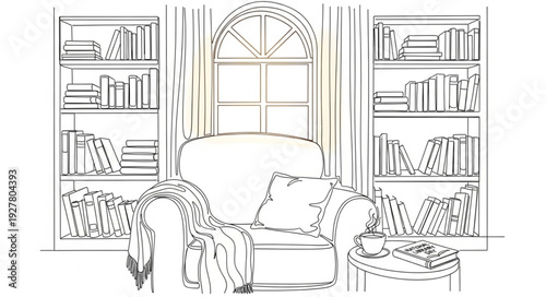 Cozy Library Room with Bookshelves.