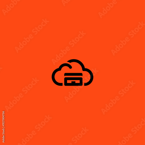Black outline cloud icon with a horizontal server rack symbol inside, centered on a solid bright orange background
