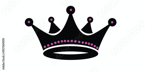 A black crown with purple jewels on a white background