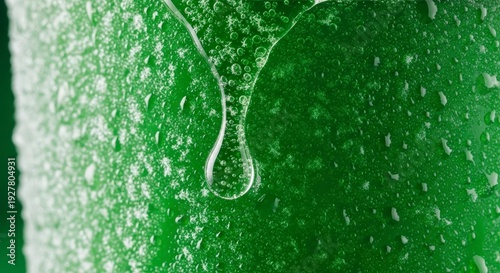 Close-up of aloe vera leaf with dew drops.