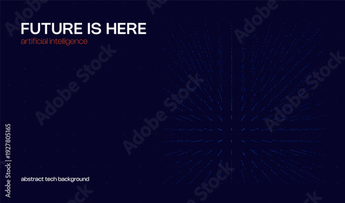Abstract ai cyber background with 3d cube from dots and circles. Big data digital science and technology design and tech blockchain blue business concept backdrop. Computer network connection pattern.
