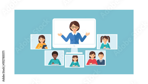Remote team leader presenting to engaged colleagues online