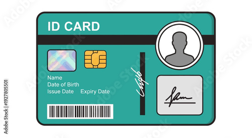 ID card with barcode and chip.