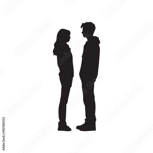 Young Romantic Couple Standing Face-to-Face Silhouette