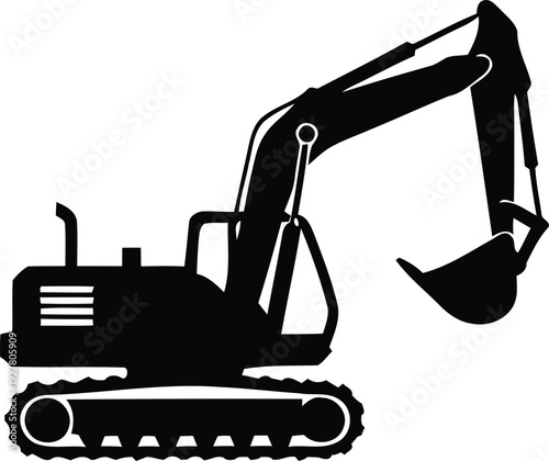 Black silhouette of an excavator machine