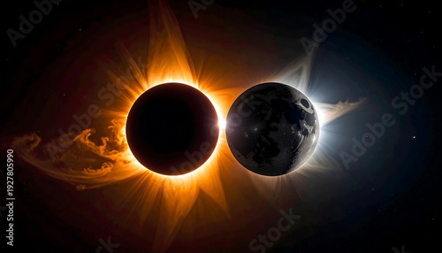 Solar Eclipse with Moon and Sun.