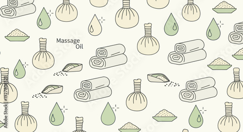 Seamless pattern of spa and wellness items, perfect for relaxation and therapy.