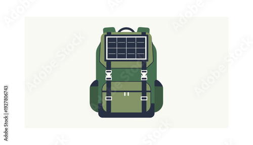 Modern green backpack with built-in solar panel for outdoor adventures