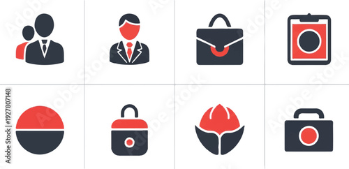 Business icons set black and red simple style design elements