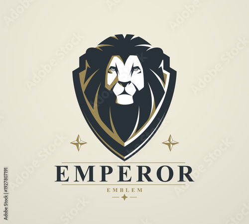 Royal lion emblem symbolizing monarchy, power and authority, vector designed in classic heraldic style for premium brands, luxury logos, empires and elite identity projects.
