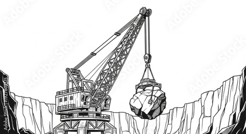 Crane Lifting Heavy Load in Quarry.