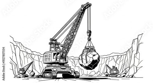 Crane Lifting Heavy Load Quarry.