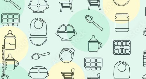 Seamless pattern of baby feeding and care icons