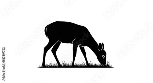Deer Grazing on Grass Silhouette.