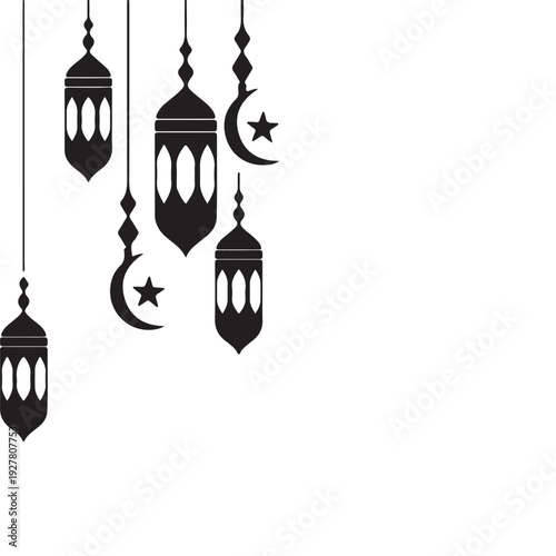 Decorative Hanging Islamic Lanterns and Celestial Ornaments Vector